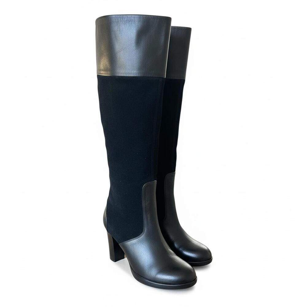 Steven by Steve Madden Leather Suede Knee High Boots Black Quiet Luxury Size 8